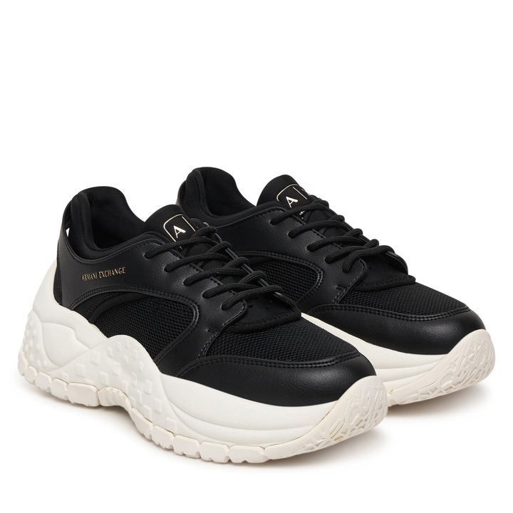 Női tornacipő, Armani Exchange, műbőr, fekete, vastag talp