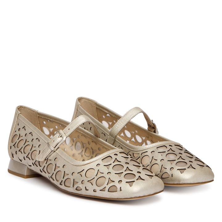 Балеринки, Caprice, Естествена кожа, Сребрист, За дами