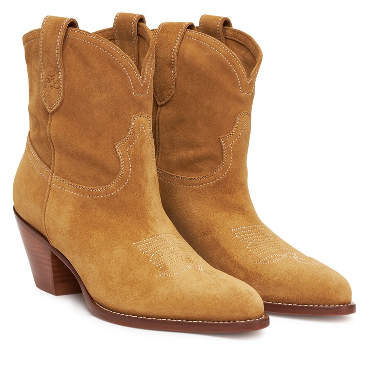 Botine dama, Polo Ralph Lauren, piele naturala, maro, material sintetic