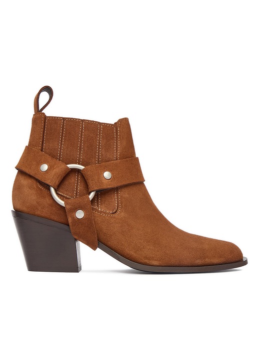 Botine dama, Badura, piele naturala, maro, tocul clasic, detalii la moda