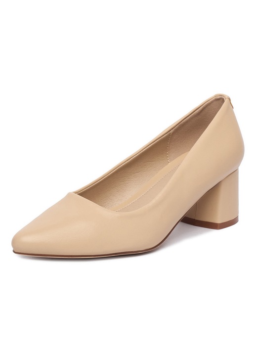 Pantofi dama, Jenny, piele ecologica, bej, toc stabil tip bloc