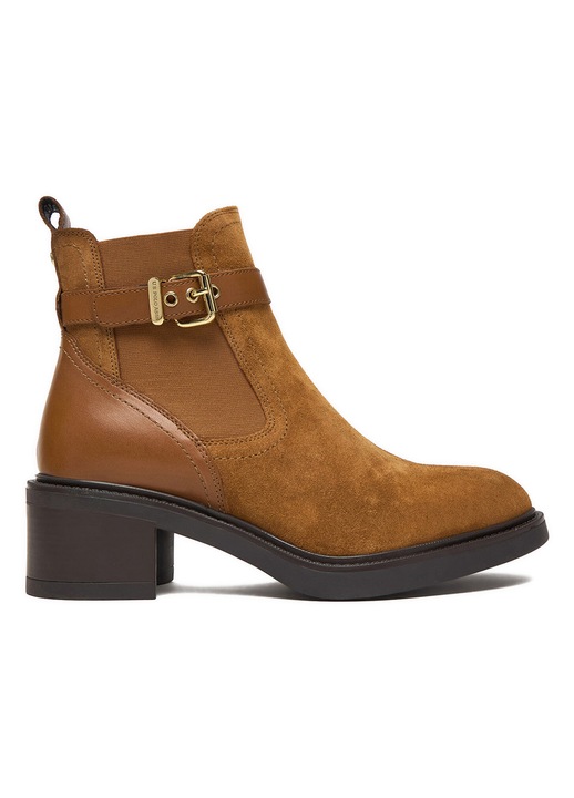 Botine dama, U.S. Polo Assn., piele intoarsa si piele naturala, maro, cu toc bloc