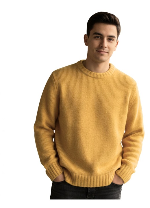 Pulover barbati, Zara, lana, galben, acril, poliester, poliamida, M INTL