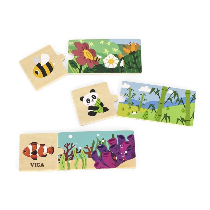 Viga Дървен пъзел 44675, комплект от 20 части, животни, пастелни цветове, 210x190x46мм