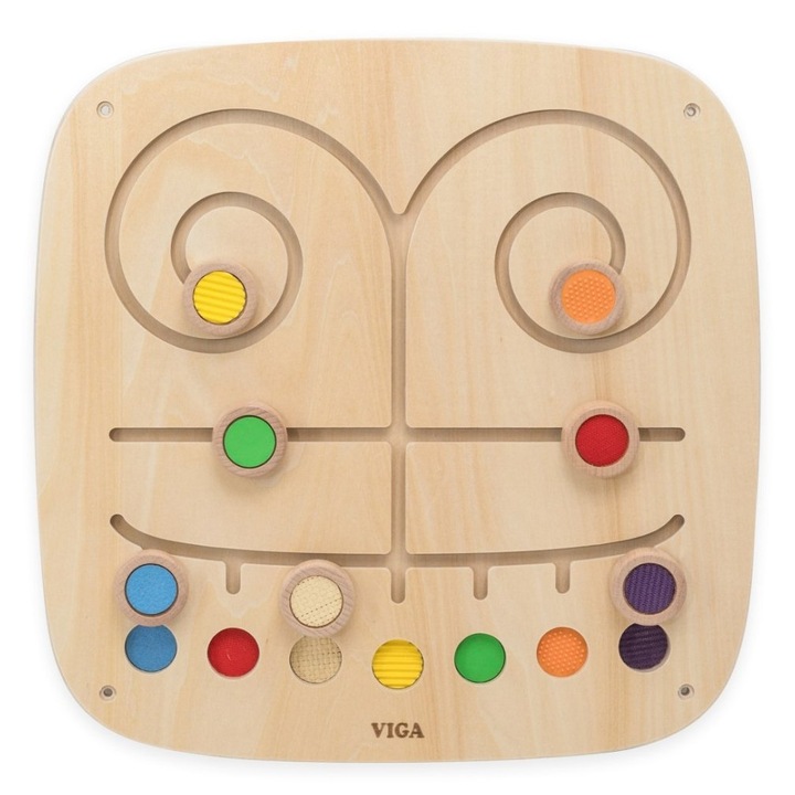 Манипулативна маса Viga Toys, 44809FSC, 400x400x30мм, естествено дърво, цветни елементи