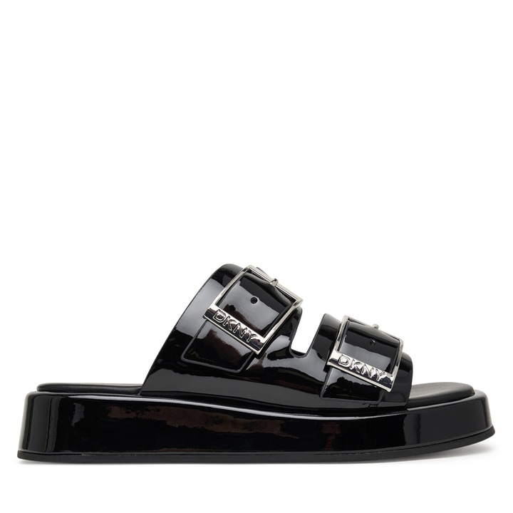 Papuci dama, Dkny, piele ecologica, negru lucios