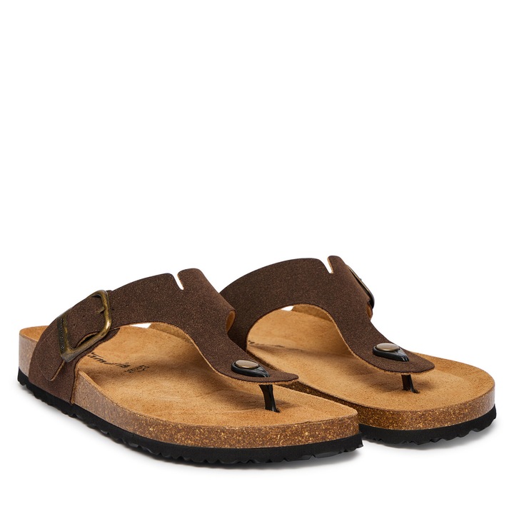 Slapi dama, Tamaris, piele naturala, maro