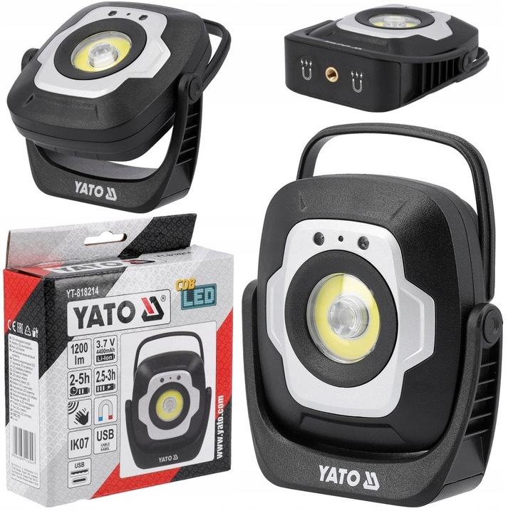 Reflector portabil YATO 10W 1200LM cu senzor de miscare, 130x130x40mm, acumulator Li-Ion 4400mAh