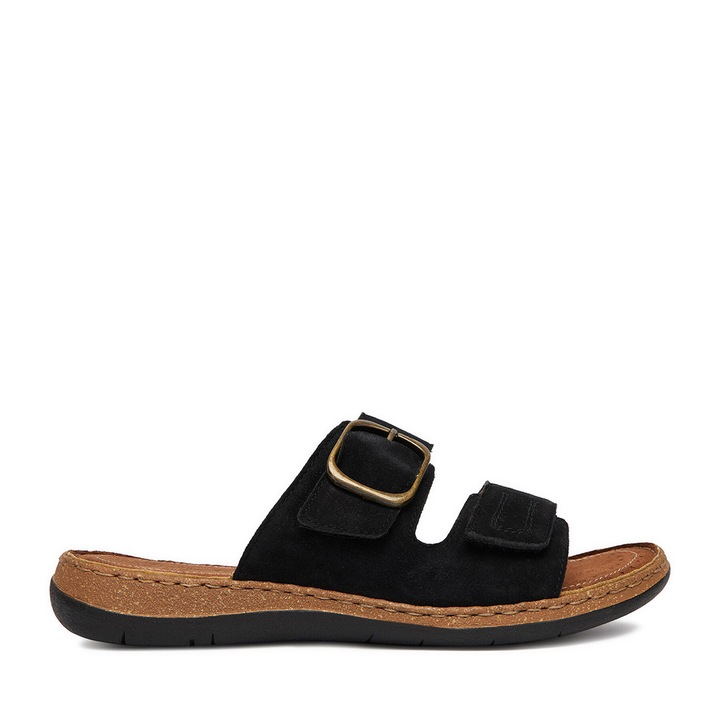 Papuci dama, Go Soft, piele naturala, negru