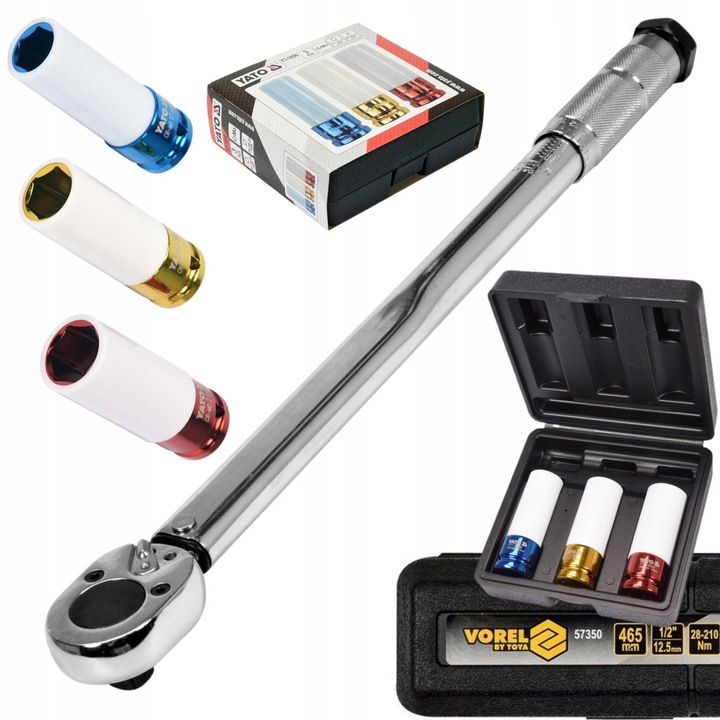 Set cheie dinamometrica Vorel 1/2" 28-210Nm Yato 17, 19, 21mm, valiza