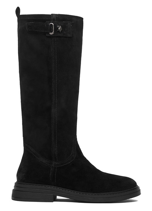 Cizme dama, U.S. Polo Assn., din piele naturala, negru, cu fermoar