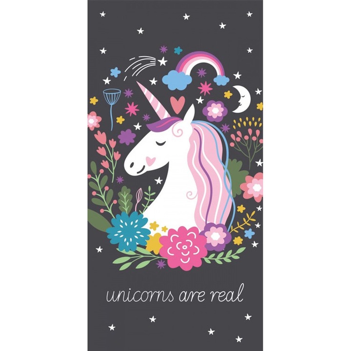 Prosop de plaja pentru fete, BrandMac, unicorn, 140x70cm, 100% bumbac