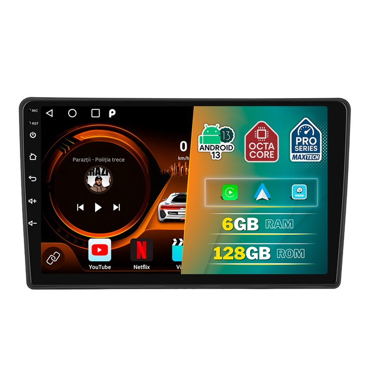 Navigatie Volkswagen Bora 2005–2006 dedicata, MaxTech® PRO SERIES, 6 GB Ram 128 GB Rom OctaCore, Carplay & Android auto, Ecran 9” HD Touch, GPS, Wifi, Bluetooth, Radio, Waze, Youtube