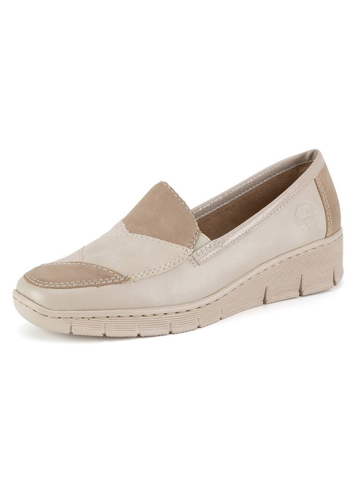 Дамски обувки, Rieker, естествена кожа, бежови, ток тип танкетка