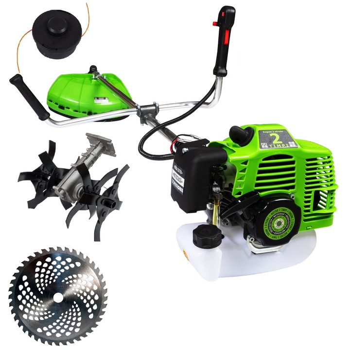 Set Motocoasa E-FERMIERUL GT6HP-BM-2T, GREEN-Neon, 9.6CP, Cap Cultivator, Extra Disc Vidia