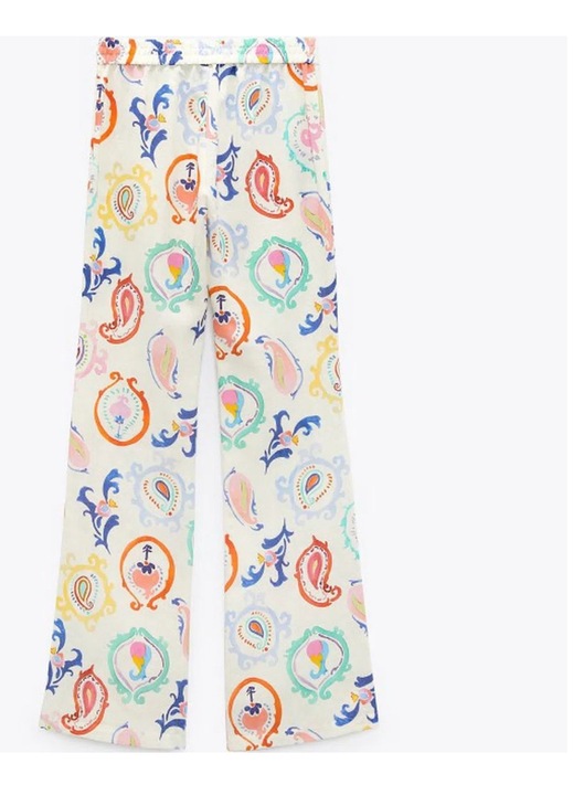 Női nadrág, Zara, krémszínű, pamut, sokszínű mintás, XS INTL