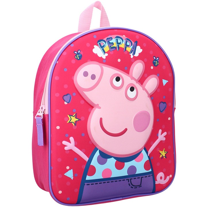 Ghiozdan 3D copii Peppa Pig, Vadobag, roz, 32x26x11cm