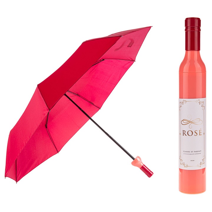 Umbrela in forma de sticla de vin roze, Out Of The Blue, rosie, 31cm