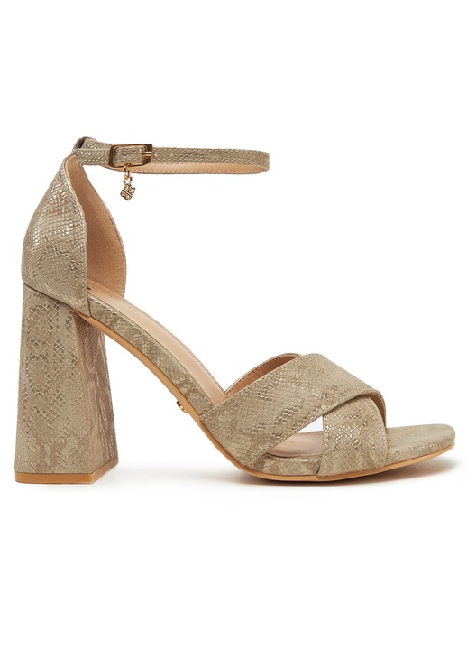 Sandale dama, DeeZee, toc bloc, auriu, material sintetic