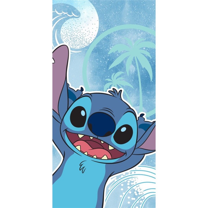 Prosop de plaja Lilo & Stitch, Aymax, 100% bumbac, 140x70cm, albastru