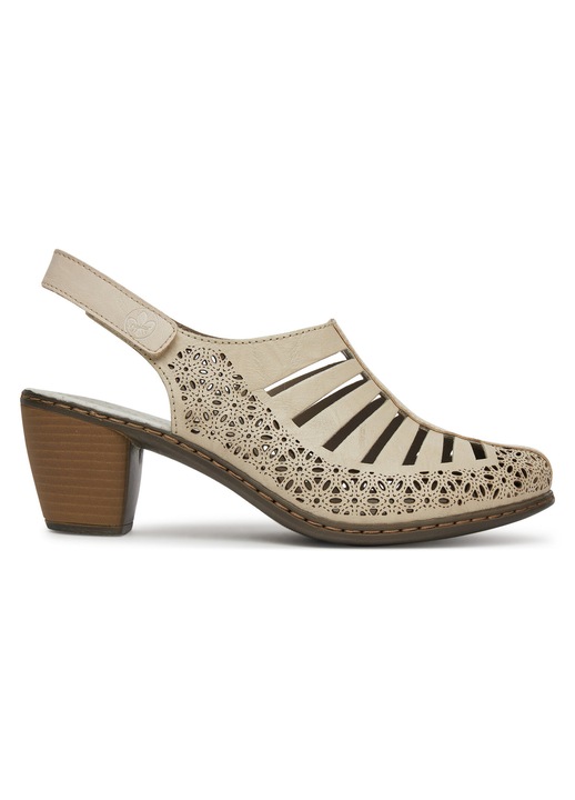 Sandale femei, Rieker, piele naturala, bej, toc clasic, Bej