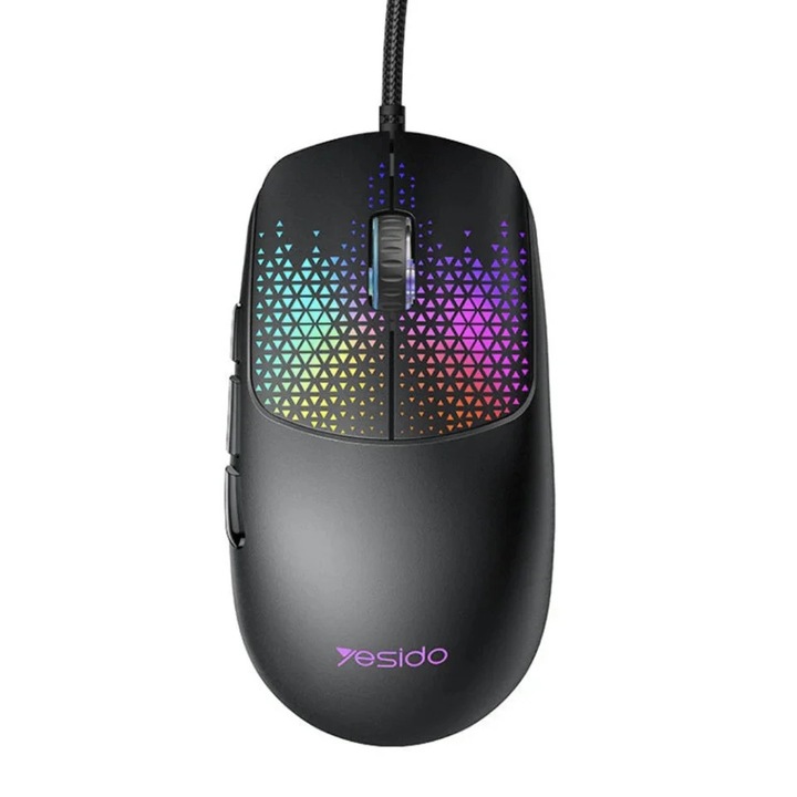 Mouse gaming cu fir, Ultra-lightweight, 7200 DPI, Iluminare RGB, 7 Butoane, Yesido, Negru