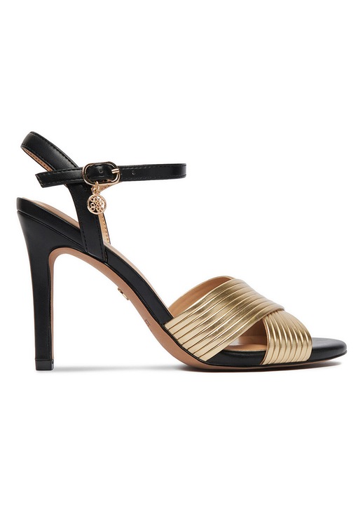 Sandale dama, Nine West, stiletto, auriu/negru, material sintetic