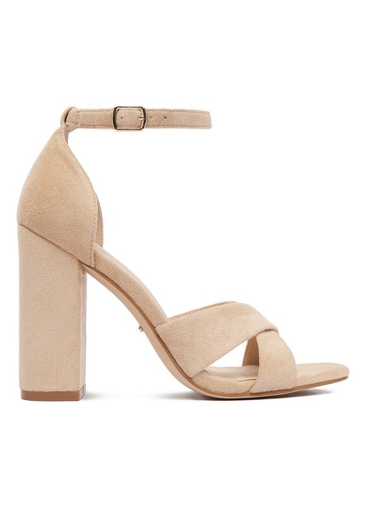 Sandale dama, DeeZee, toc gros, bej, material textil