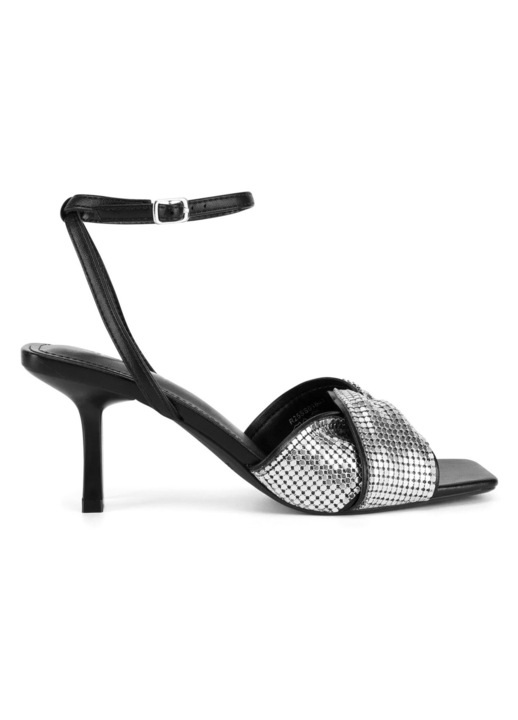 Sandale dama, Jenny, stiletto, negru/argintiu, material sintetic