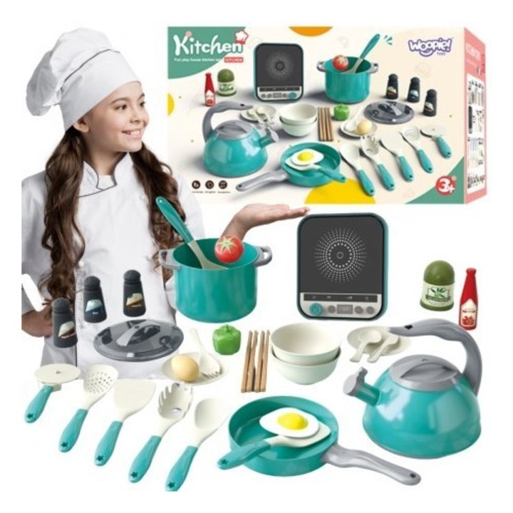 Set de joaca pentru bucatarie, Woopie, 30 elemente, accesorii realiste, roz, 27,5x17x14,5cm