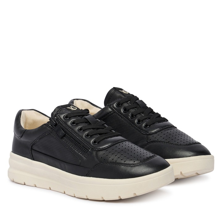 Női teniszcipő természetes bőrből cipzárral, Fekete