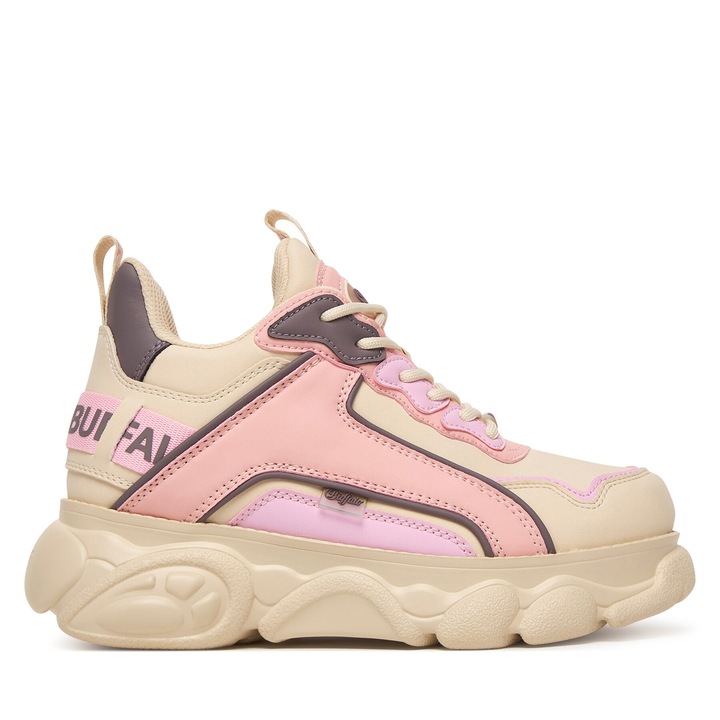 Női tornacipő, Buffalo, bézs, ökológiai bőr, vastag talp