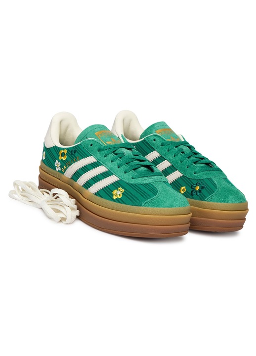 Tenisi dama Adidas Originals, textil/piele intoarsa, cu sireturi suplimentare, verde/alb