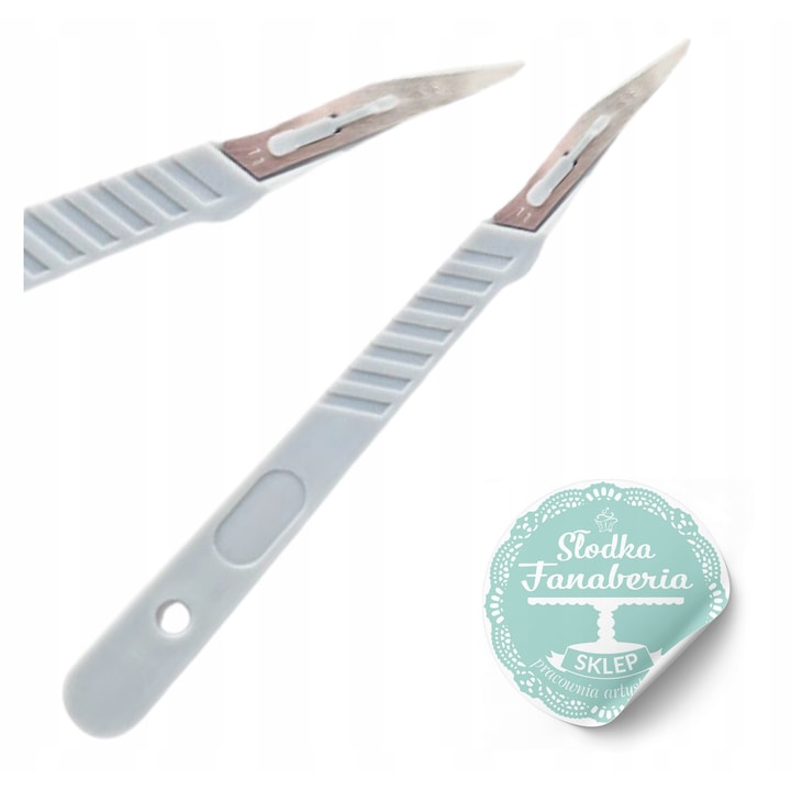 Bisturiu profesional de precizie pentru cofetarie, NetMed S. a.r.l., 145 mm, metal ascutit si durabil, pentru decuparea si modelarea decoratiunilor fine din pasta de zahar si fondant pentru torturi, argintiu