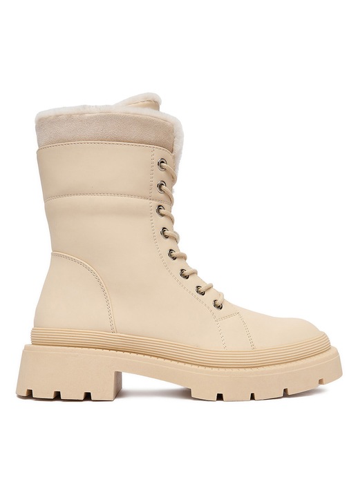 Ghete dama, DeeZee, bej, material sintetic, inchidere cu sireturi