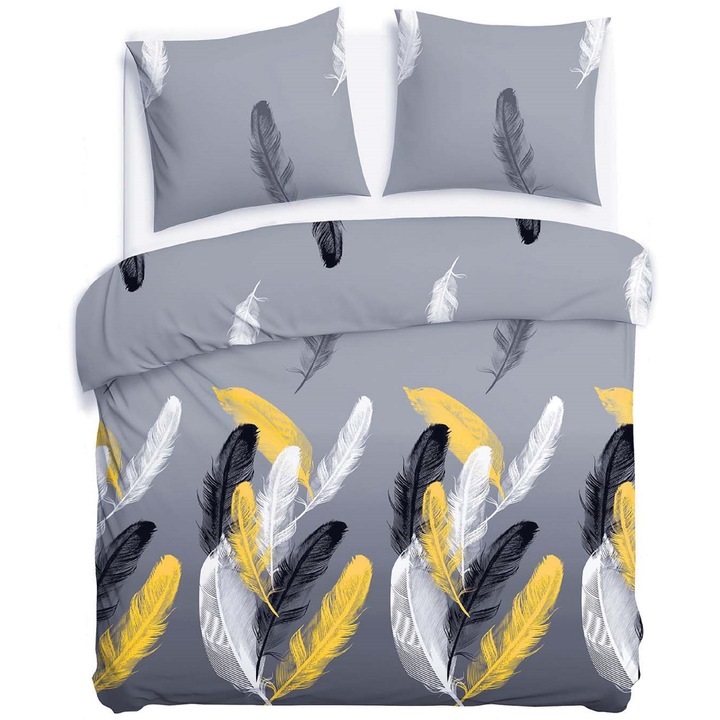 Ágyneműhuzat garnitúra, Detexpol, 180x200cm, 2 db párnahuzat 70x80cm, pamutszatén, többszínű mintával