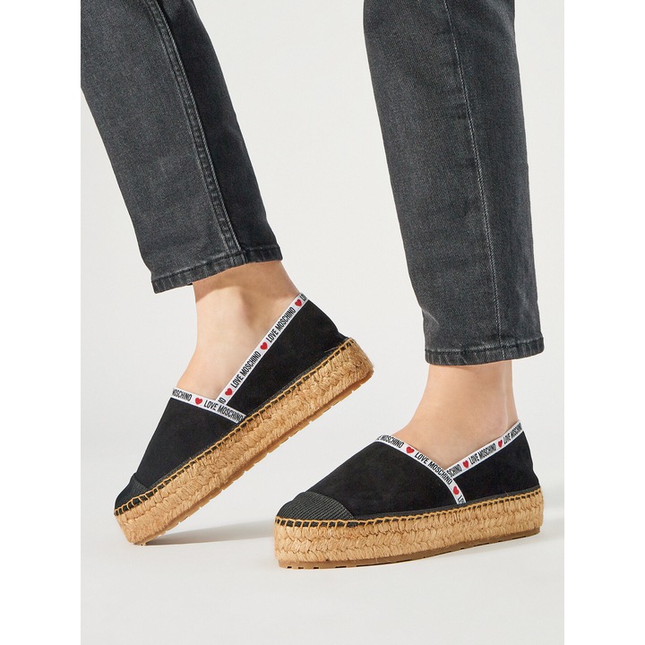 Női espadrilles, Love Moschino, természetes bőr, fekete, klasszikus design, 37 EU