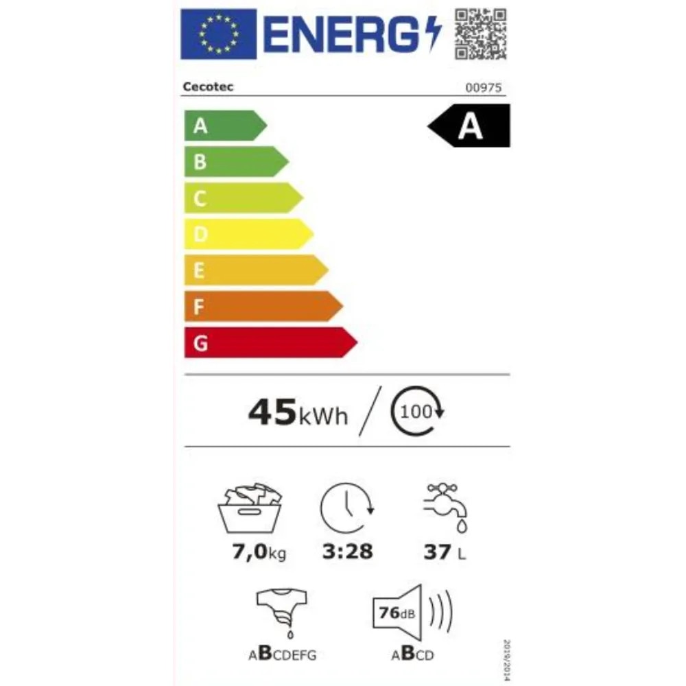 Masina de spalat rufe Cecotec, Bolero DressCode 7150 Inverter A, capacitate 7 kg, viteza max. centrifugare 1400 rpm, 12 programe, clasa eficienta energetica A, Motor Inverter Plus, Steam Max, functie Drum Clean, programare intarziata, Child Lock, alb