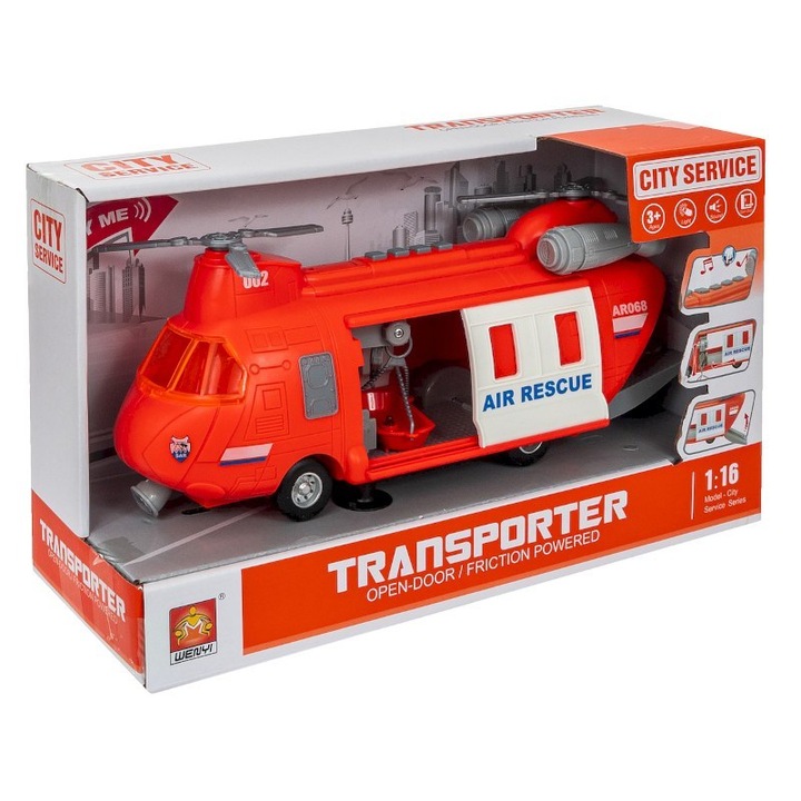 Elicopter de salvare, Luka, WY640A, sunete, 32x18,5x11,5cm, pentru 3+ ani