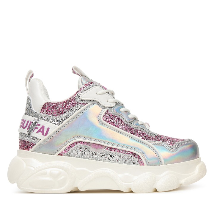 Női tornacipő, Buffalo, műbőr, fehér, vastag talp