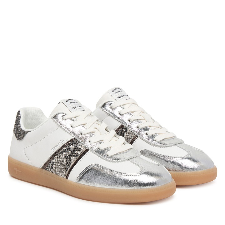 Дамски кецове, Tamaris, естествена кожа, бял, текстилни връзки