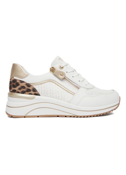 Női tornacipő, Remonte, természetes bőr, cipzár, fehér/arany