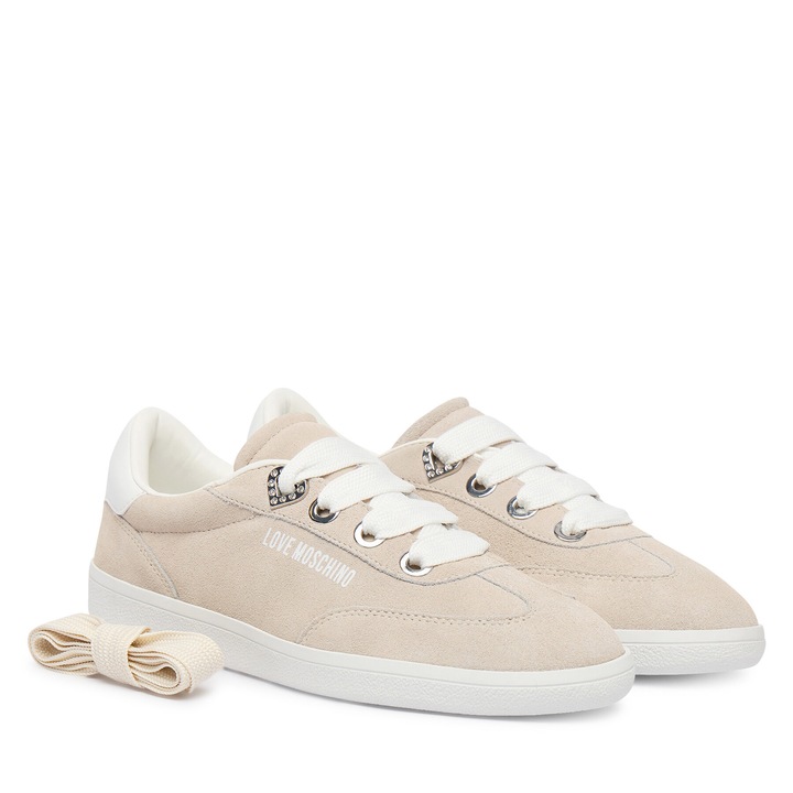 Női tornacipő, Love Moschino, természetes bőr, bézs, modern design, klasszikus kivitel