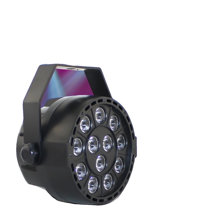 LED színpadi lámpa, 12 LED, 90-240V AC, 4/8 DMX csatorna, többszínű, 25x45x60cm