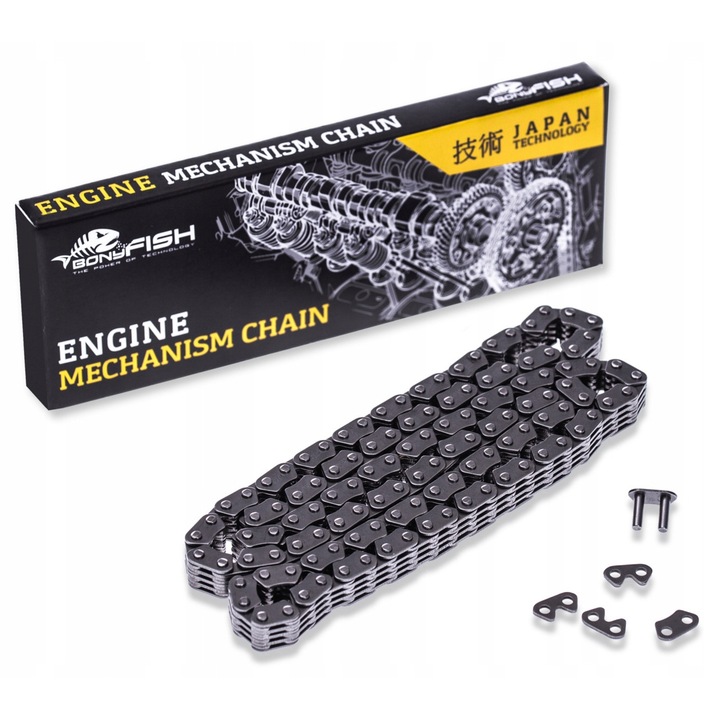 Lant de distributie, BonyFish BF0412-112, 112 zale, Otel ranforsat rezistenta 11760N, Honda CRF 450 R 2002-2008 CRF 450 X 2005-2009, Gri metalic, Produs profesional premium pentru performanta motor