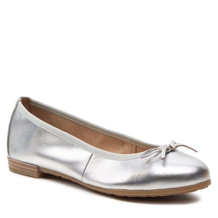 Balerini dama, Marco Tozzi, piele naturala, argintiu