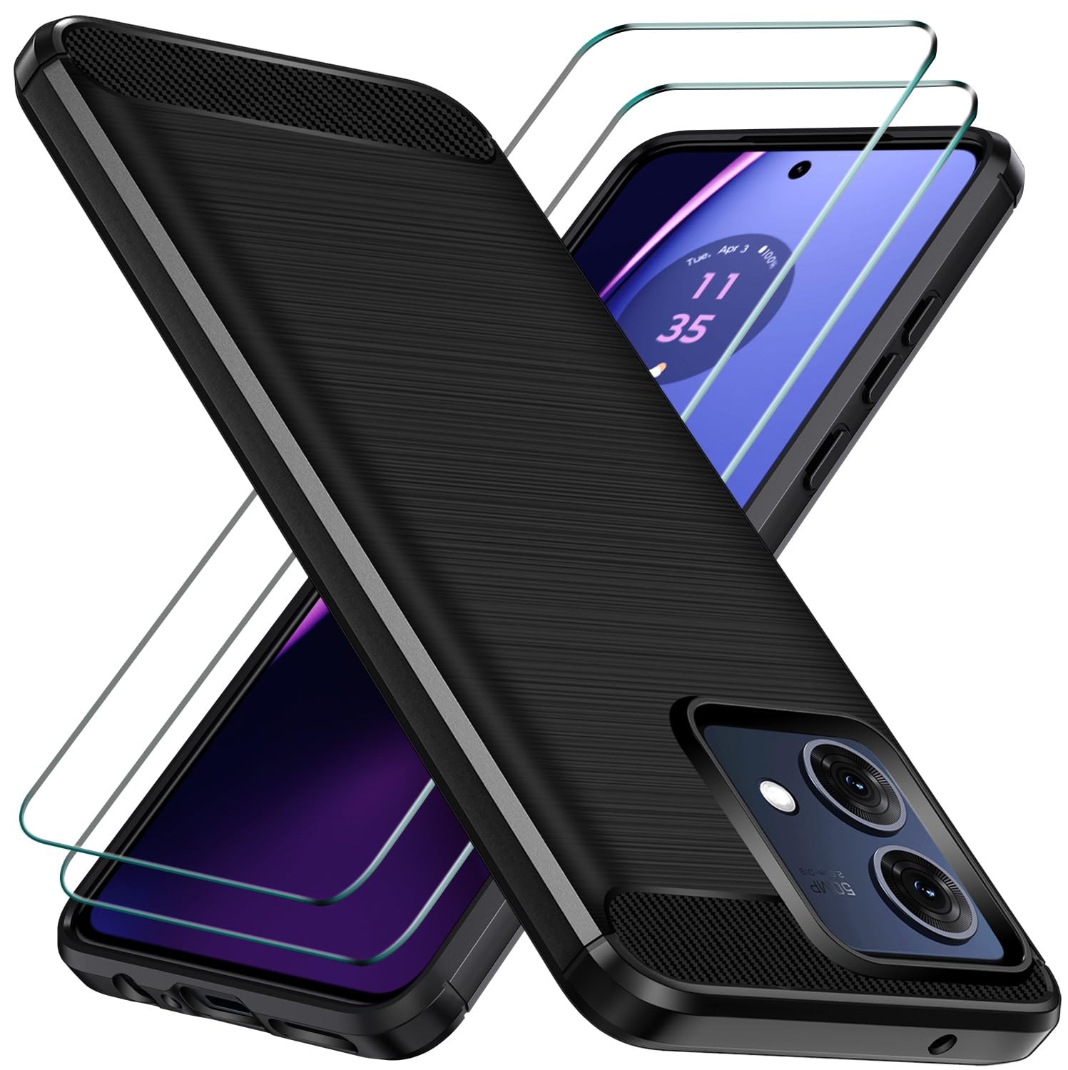 Husa Ivoler pentru Motorola Moto G84 5G cu 2 folii sticla securizata, negru