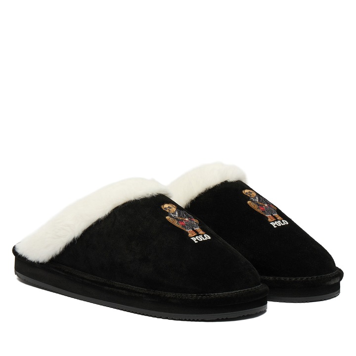 Papuci dama, Polo Ralph Lauren, piele naturala, negru, confortabil, elegant