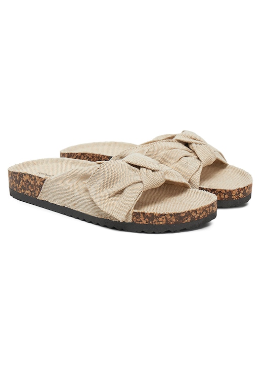 Papuci dama, DeeZee, textil, bej, confortabil