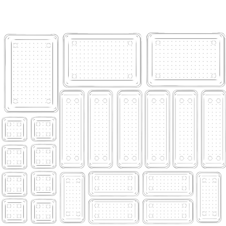 Set organizatoare pentru sertare, plastic transparent, design versatil, dimensiuni variate